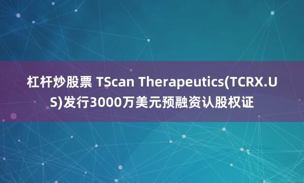 杠杆炒股票 TScan Therapeutics(TCRX.US)发行3000万美元预融资认股权证